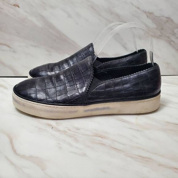 Stuart Weitzman Black White Leather Slip On Sneakers Size 9 - Picture 3 of 6